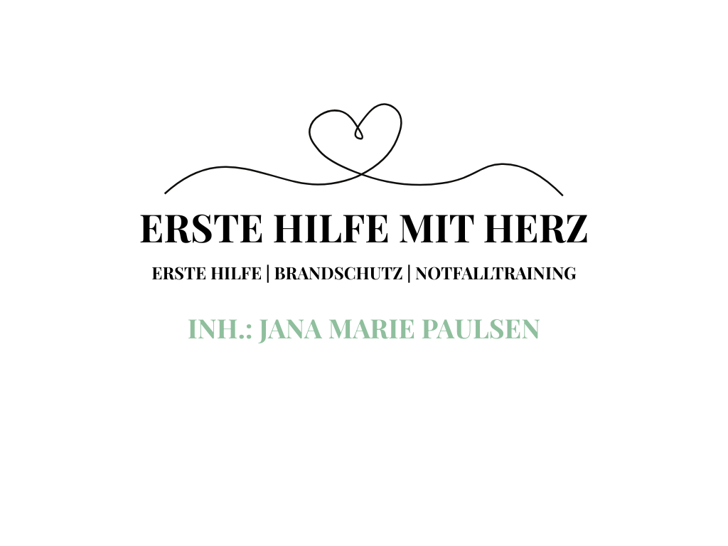 Rundes Logo von Erste Hilfe mit Herz mit Herzsymbol, Leistungsbereichen und dem Namen Jana Marie Paulsen